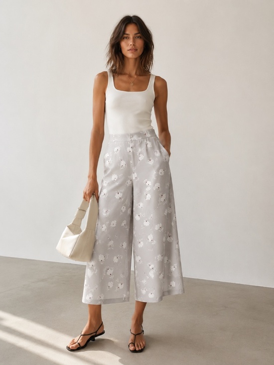 Zara Pants - Zara Basic Floral Wide Leg Capris with Pockets